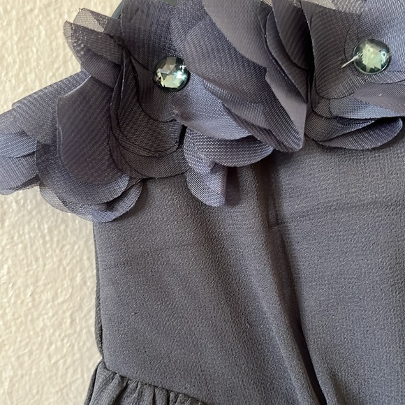 Cat Lady One Shoulder Flower Petals Gray Purple Mini Dress S - Picture 2 of 9